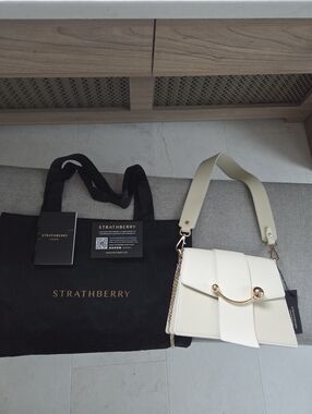 Strathberry Box Crescent Handbag In Vanilla/Diamond